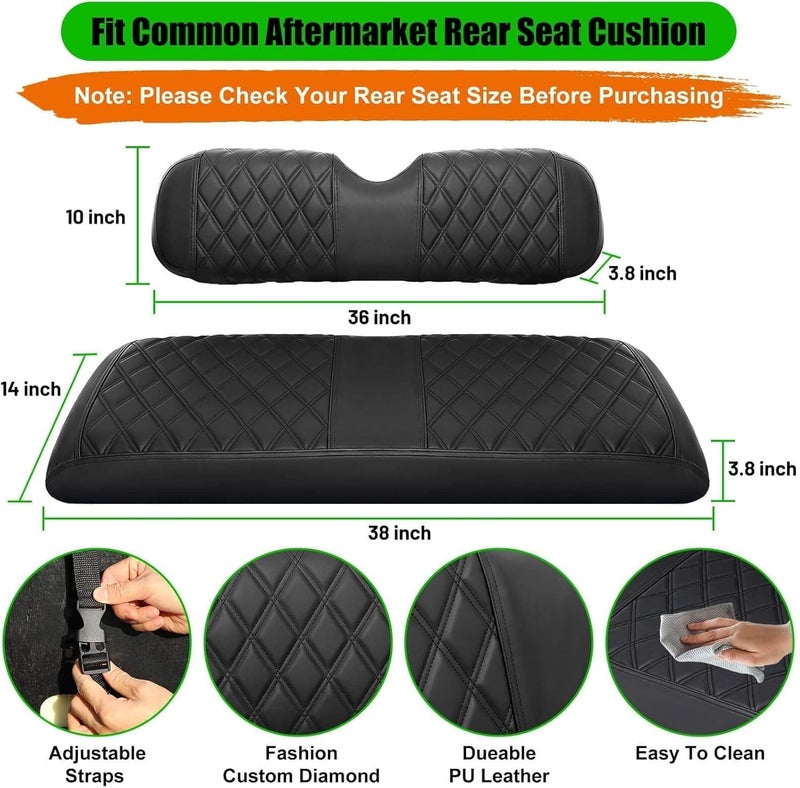 LEAPGOMAX Golf Cart Rear Seat Covers for EZGO Club Car Yamaha Aftermarket Rear Seat Only-Thick Premium Marine Leather with Custom Diamond Design Comfortable/Anti-Scratch/Anti-Fading/Easy to Install - Image 5